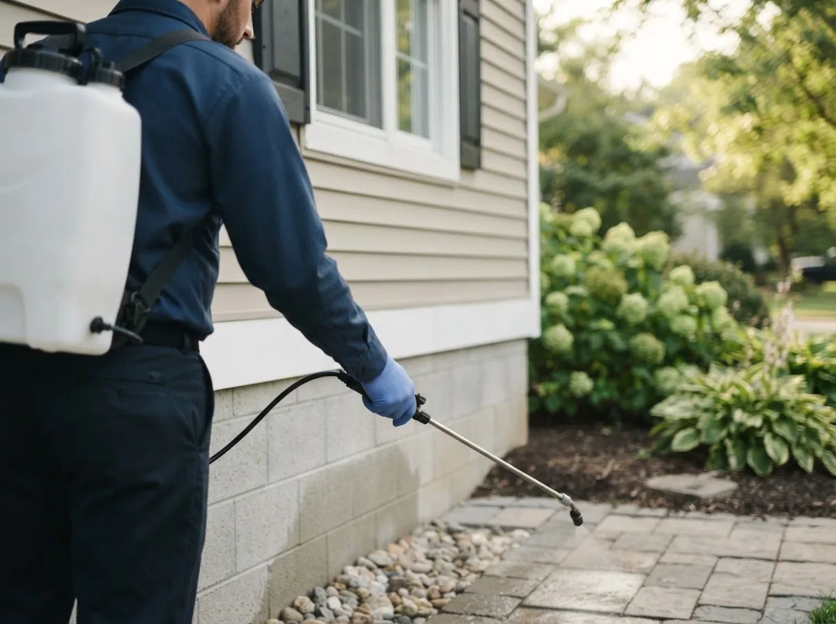 Pest control technician inspecting a home in Waverly, IL
